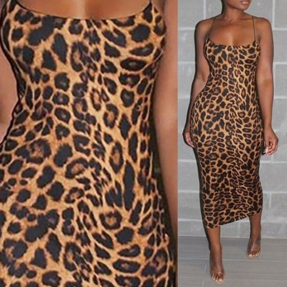 Leopard Print Bodycon Spaghetti Strap Dress - Picture 2 of 5